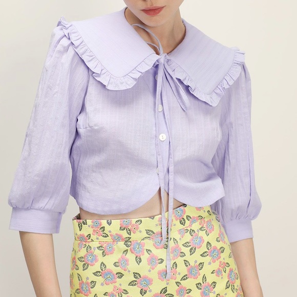 NEW! STORETS RUTH RUFFLE TRIM PUFFED BLOUSE - Picture 5 of 10